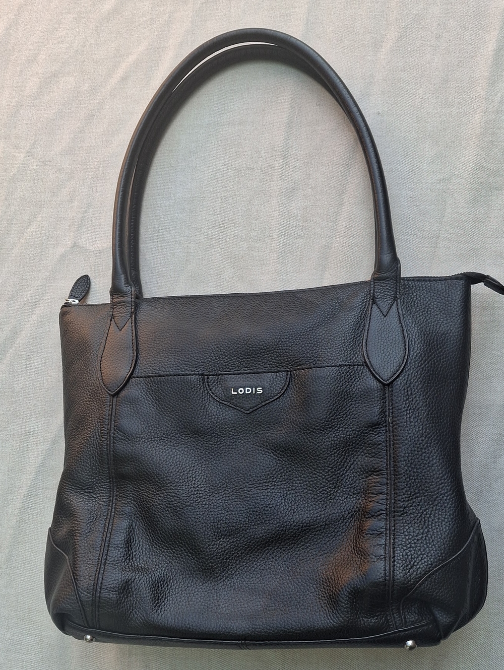 Lodis Siera Black Pebbled Leather Large Travel Tote Bag